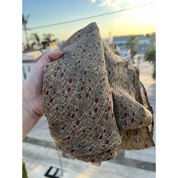 Vintage Y2K Max Studio brown geometric silk lined skirt M ruffle officecore - Picture 2 of 9